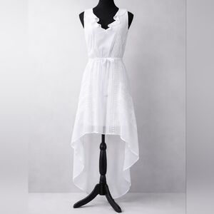 bebe White Ruffled High-Low Lace Detail Dress Size S